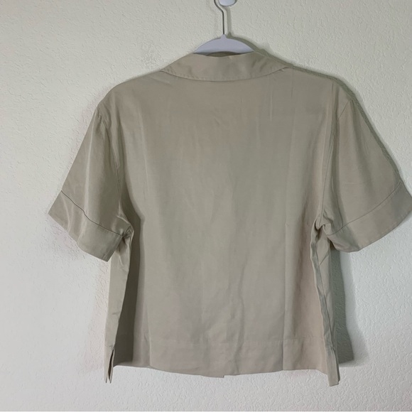 Cozy Earth Womens tan lived in linen short sleeve button shirt XS NWT - Picture 9 of 11